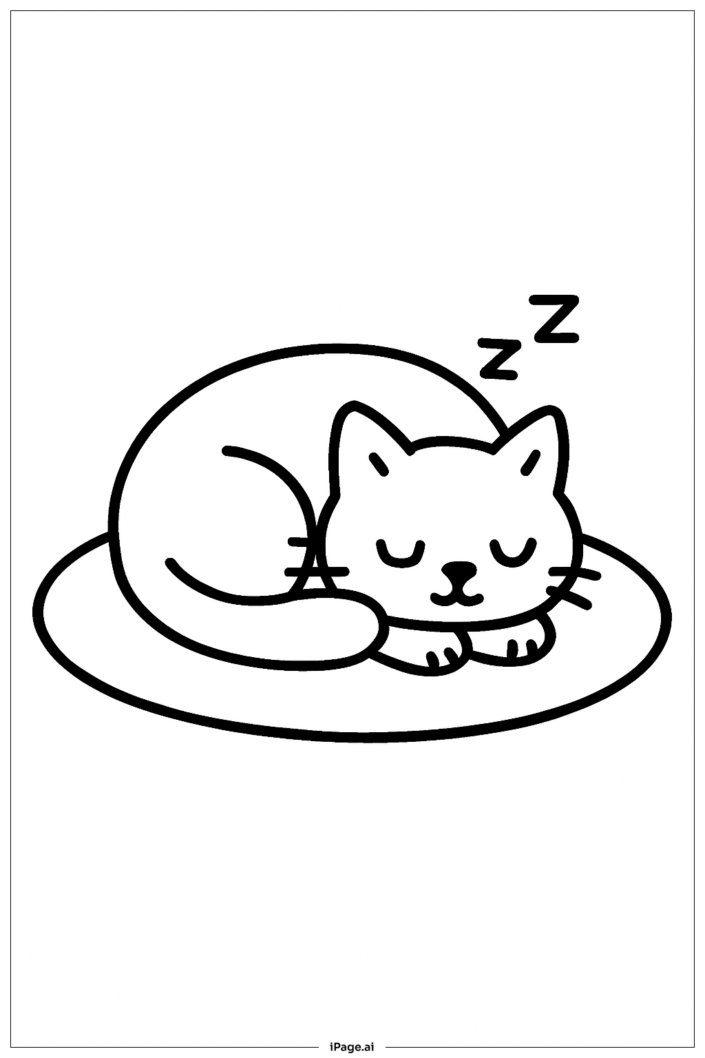 圆形地毯上的猫咪小憩填色页