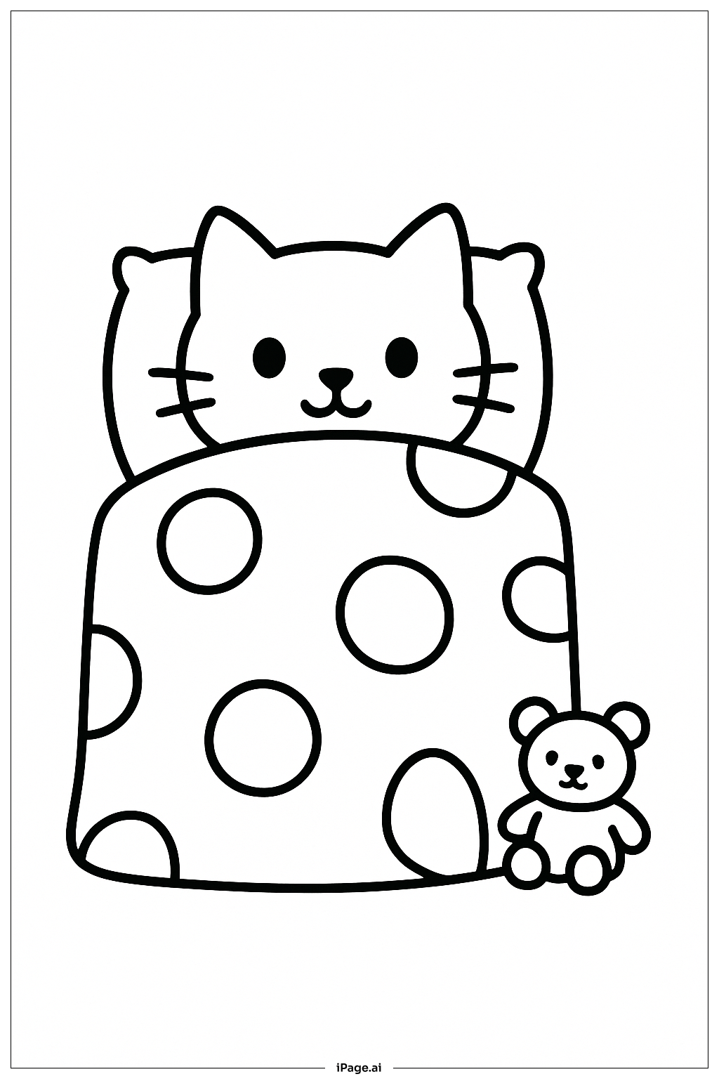 毛布の下でうたた寝する猫の塗り絵ページ