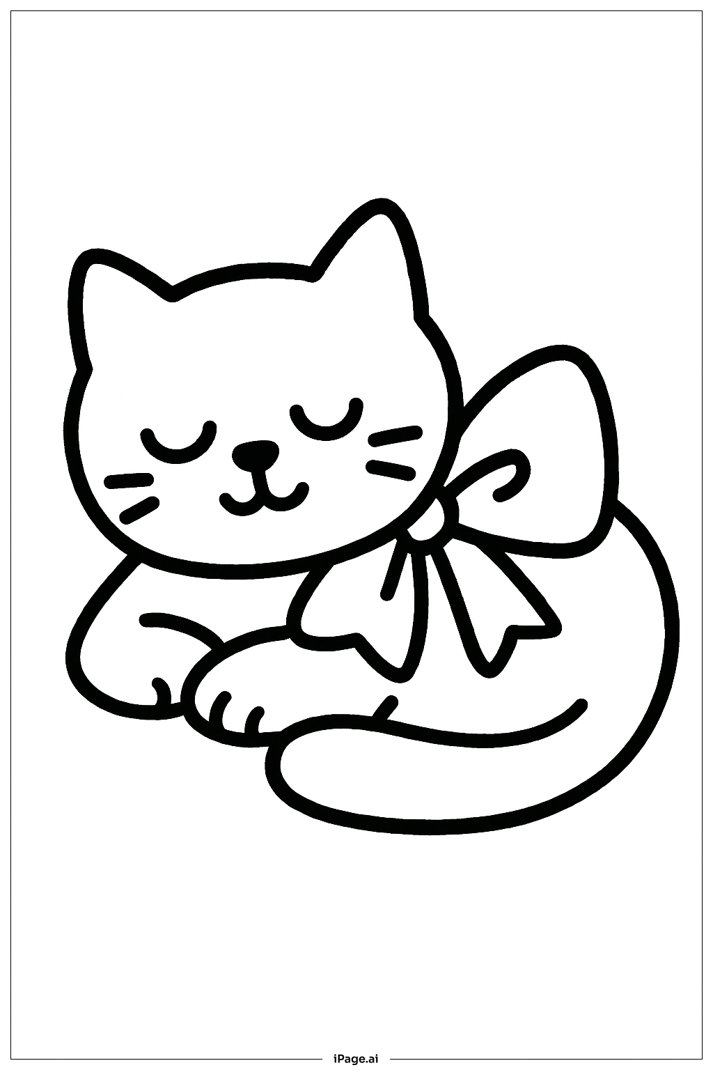 リボンをつけたお昼寝猫の塗り絵ページ