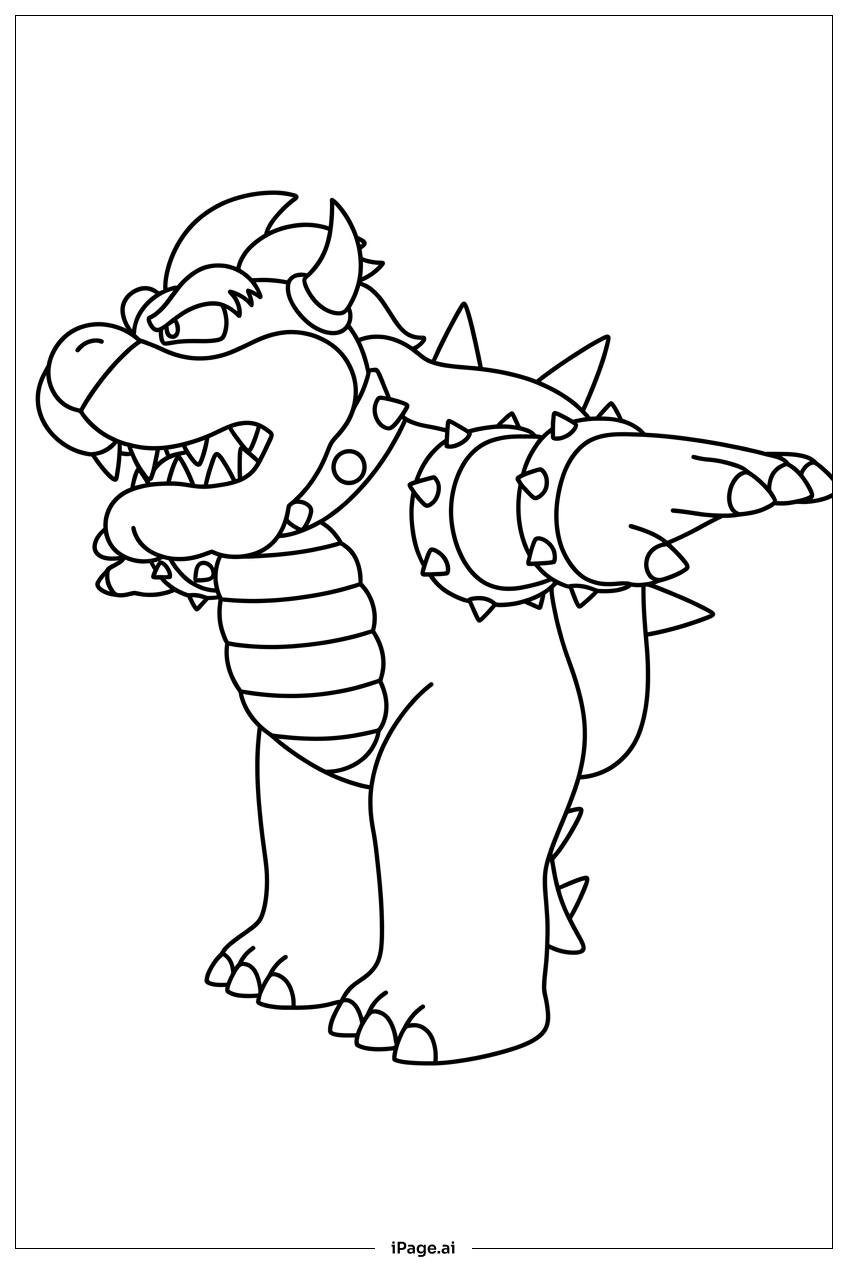 Bowser standing sideways with outstretched arms
