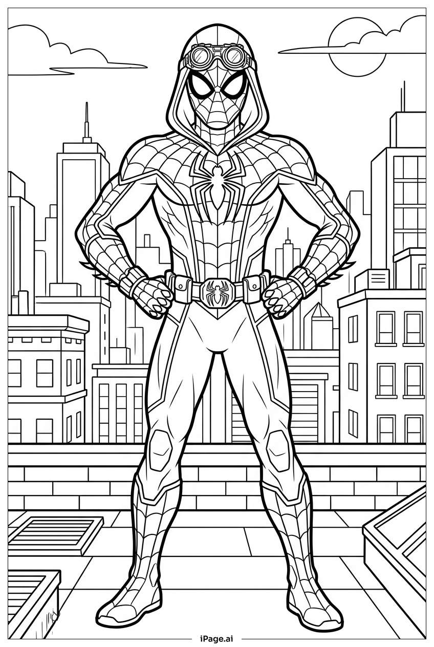 Página para colorir de Homem-Aranha veste capuz e óculos de visão furtiva