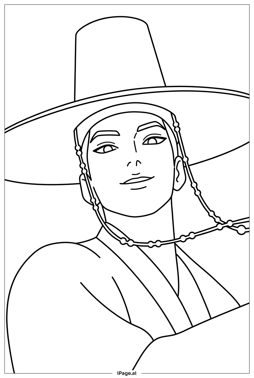  Kpop Demon Hunters sentinel tilts traditional hat Coloring Page 