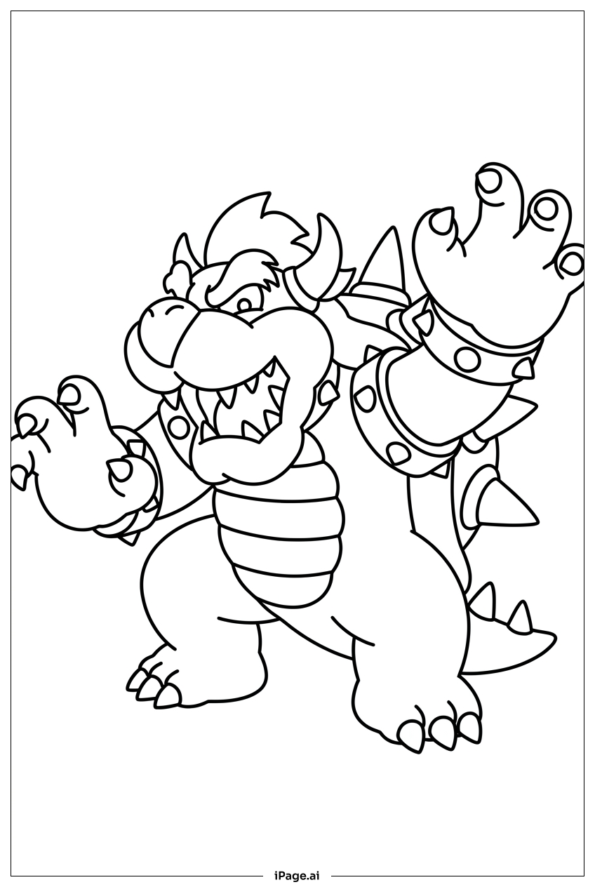 Bowser lunges forward with menacing claws Coloring Page