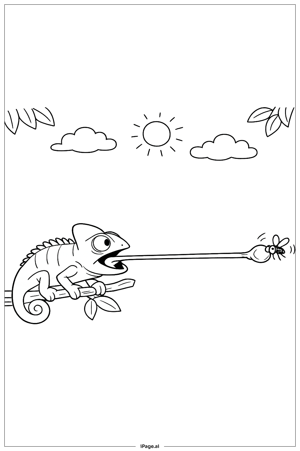 Page de coloriage Caméléon attrapant un insecte