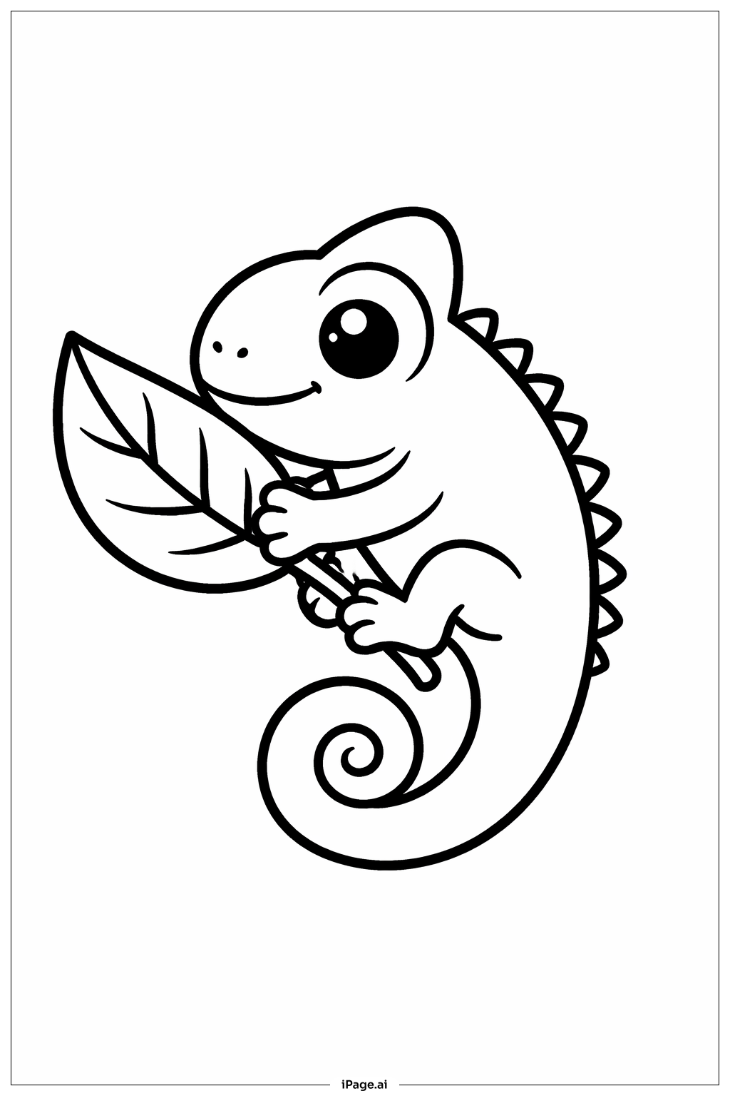 Page de coloriage Caméléon tenant une feuille