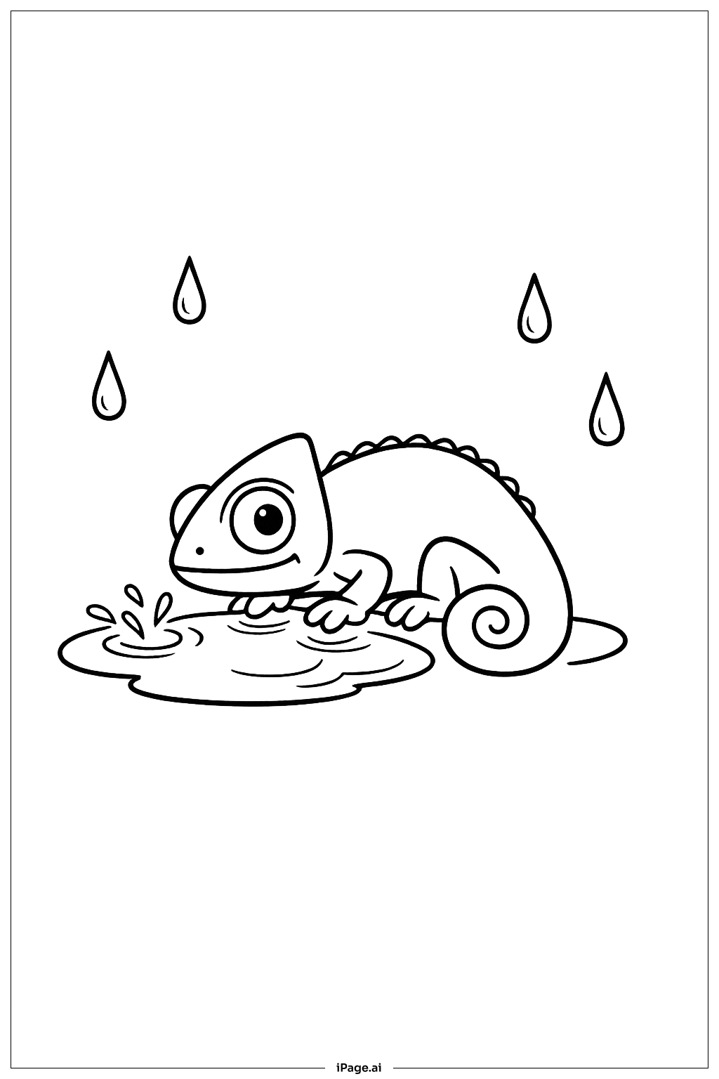 Page de coloriage Caméléon sous la pluie