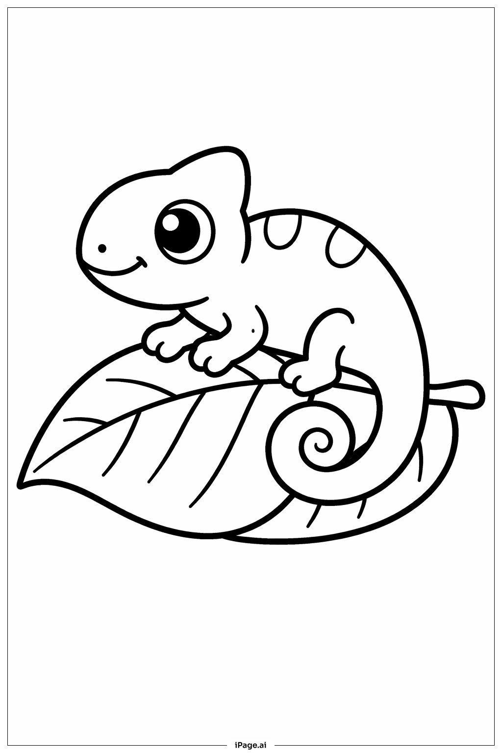 Page de coloriage Caméléon sur une feuille