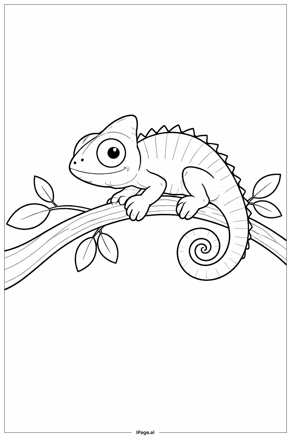 Page de coloriage Caméléon sur une branche de la jungle