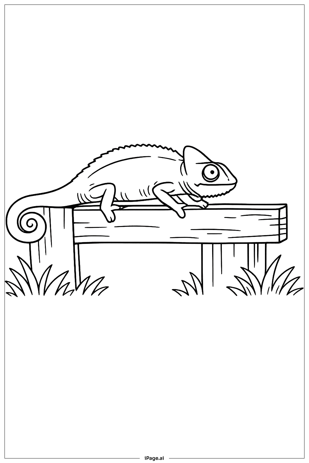 Page de coloriage Caméléon sur une clôture en bois