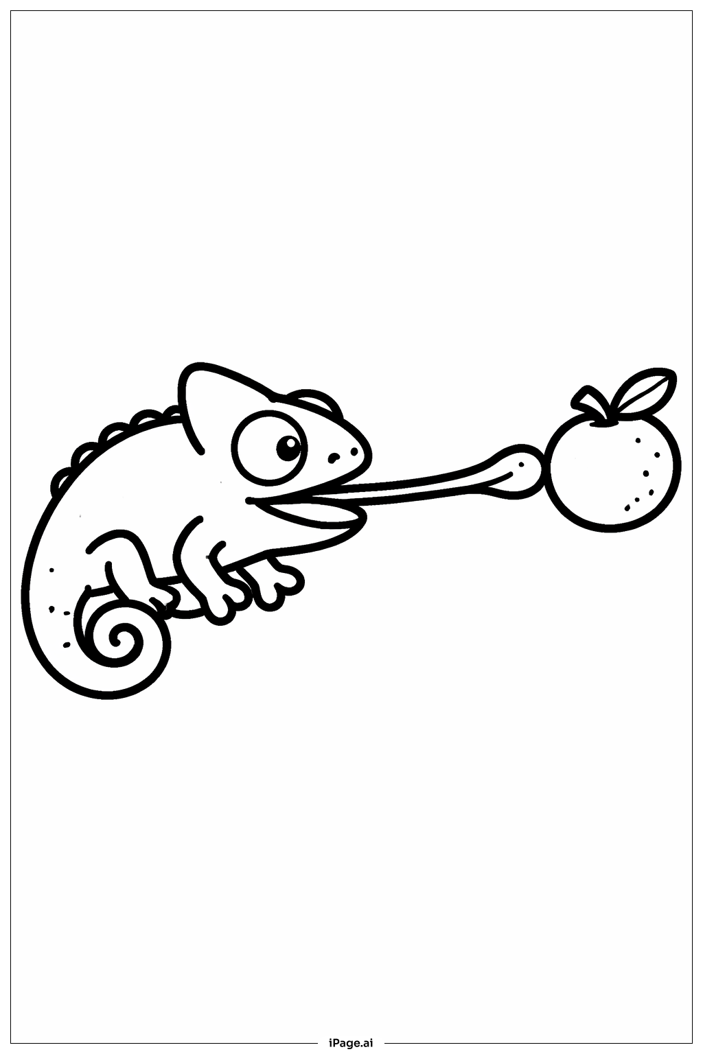 Page de coloriage Caméléon Attrapant un Fruit