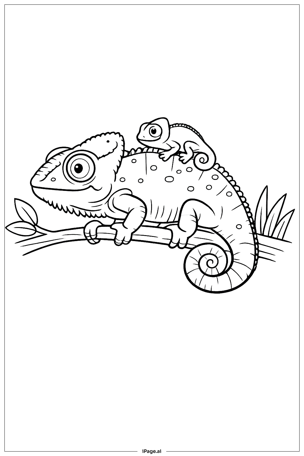 Page de coloriage Caméléon avec bébé