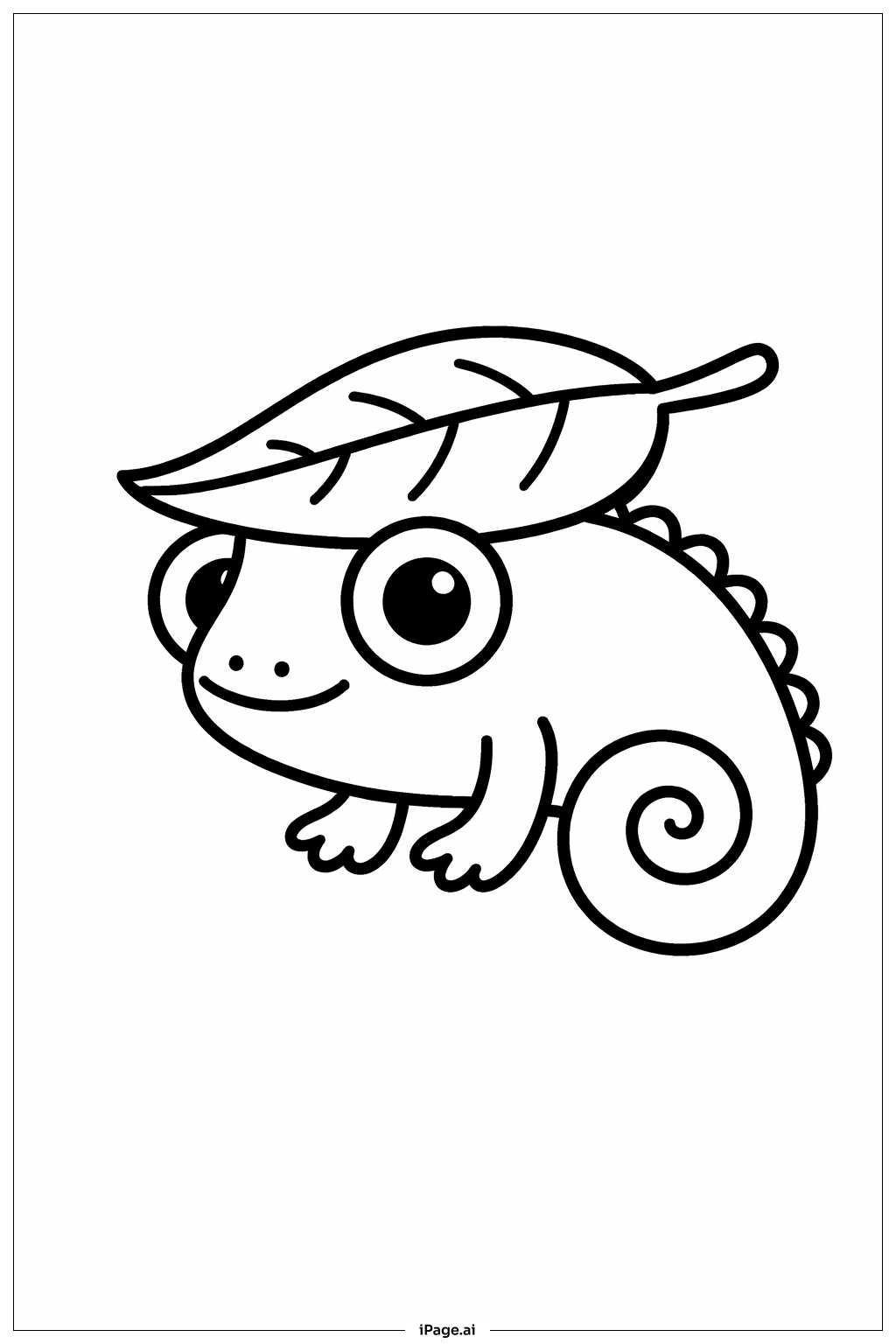 Page de coloriage Caméléon avec chapeau feuille