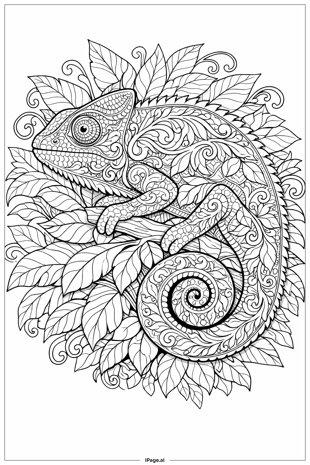 Caméléon aux motifs feuillus