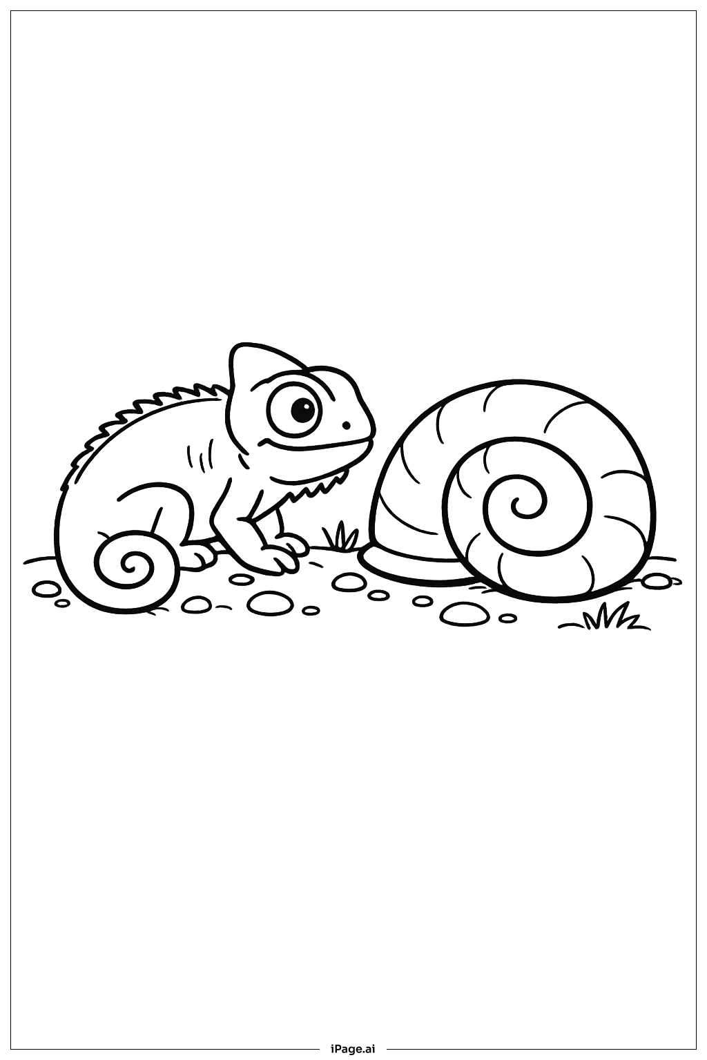 Page de coloriage Caméléon avec un ami coquillage