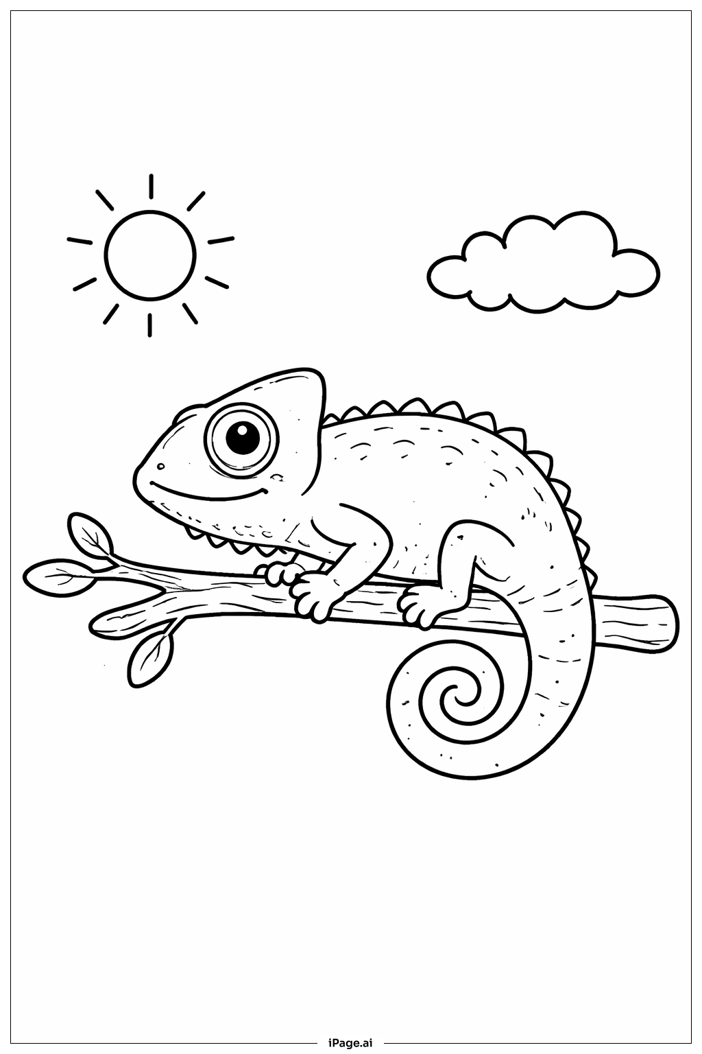 Page de coloriage Caméléon Avec Soleil Et Nuages