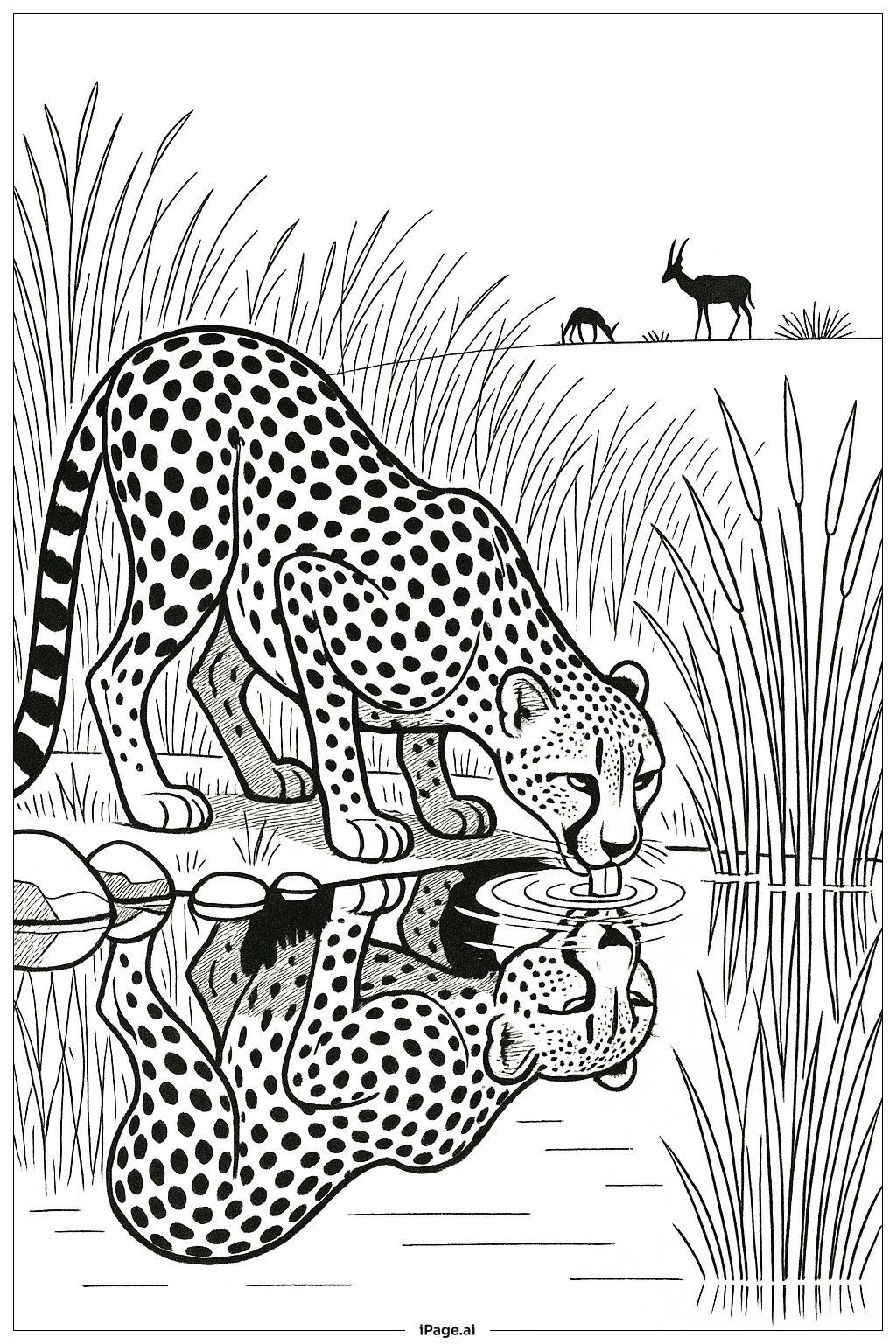 水飲み場のチーターの塗り絵ページ