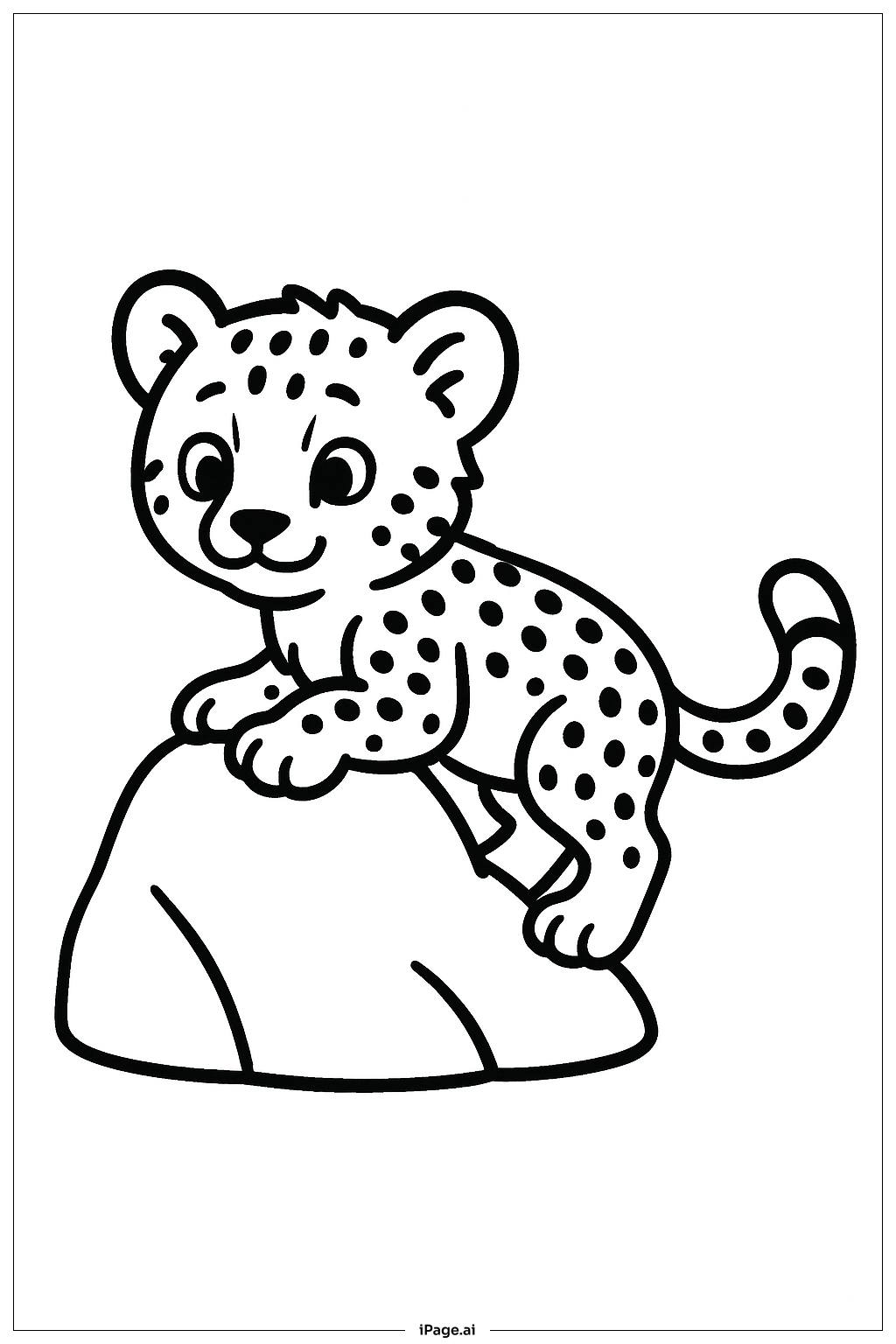  猎豹幼崽爬岩石填色页 