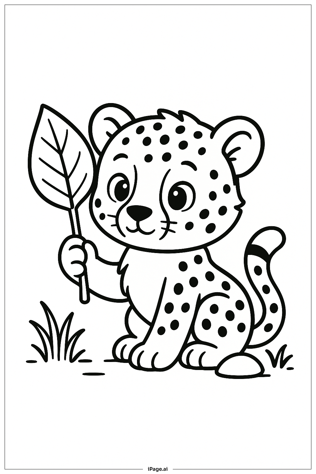  叶子上的小猎豹填色页 