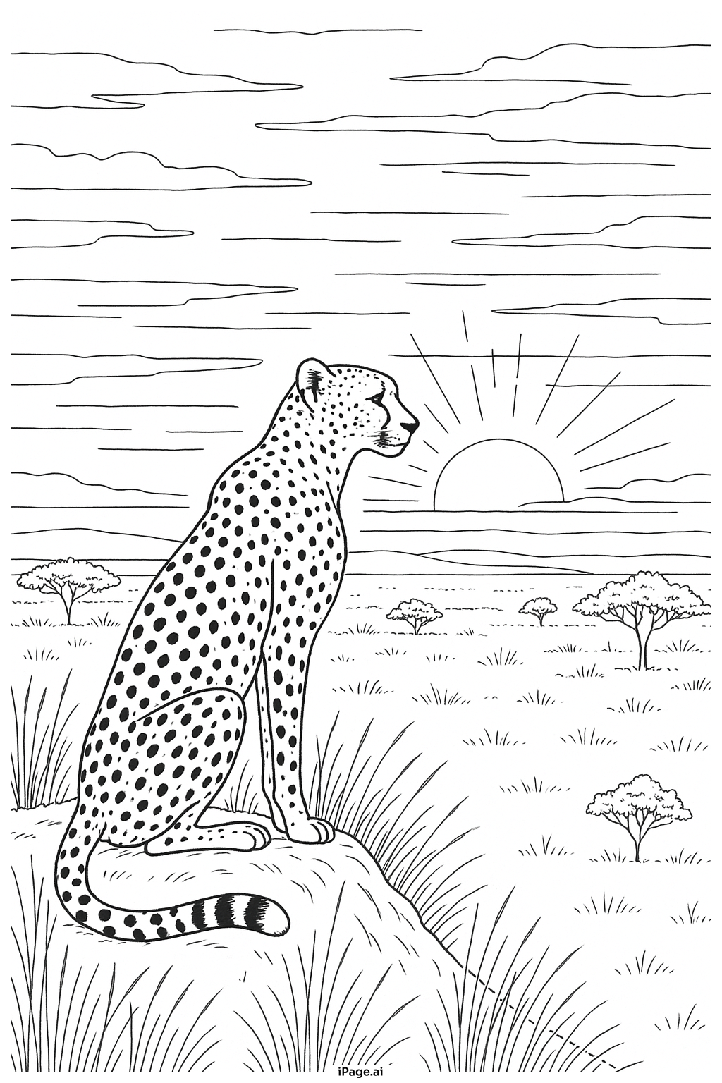 日出时山脊上的猎豹填色页