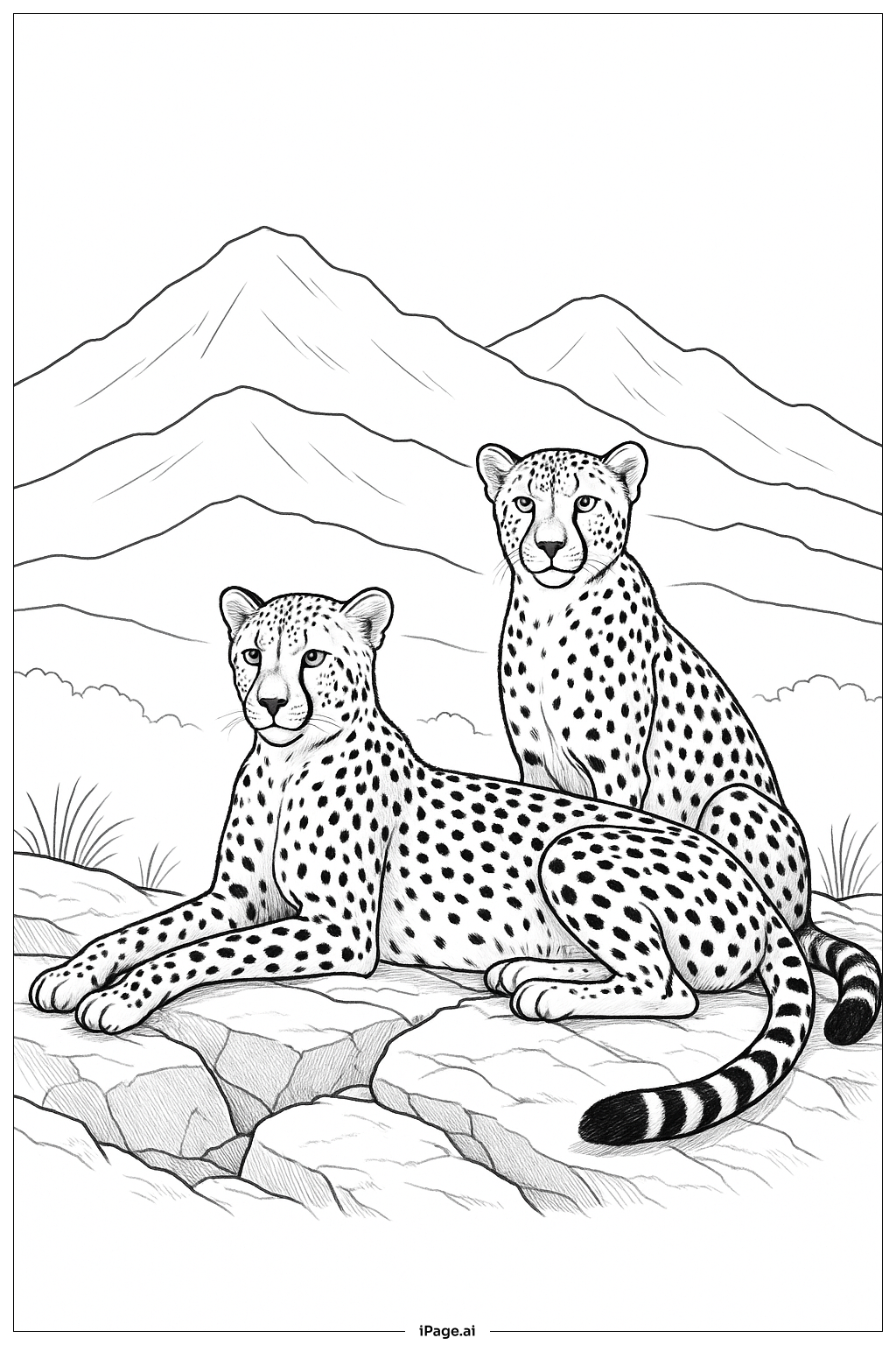 阳光下岩石上的猎豹对填色页