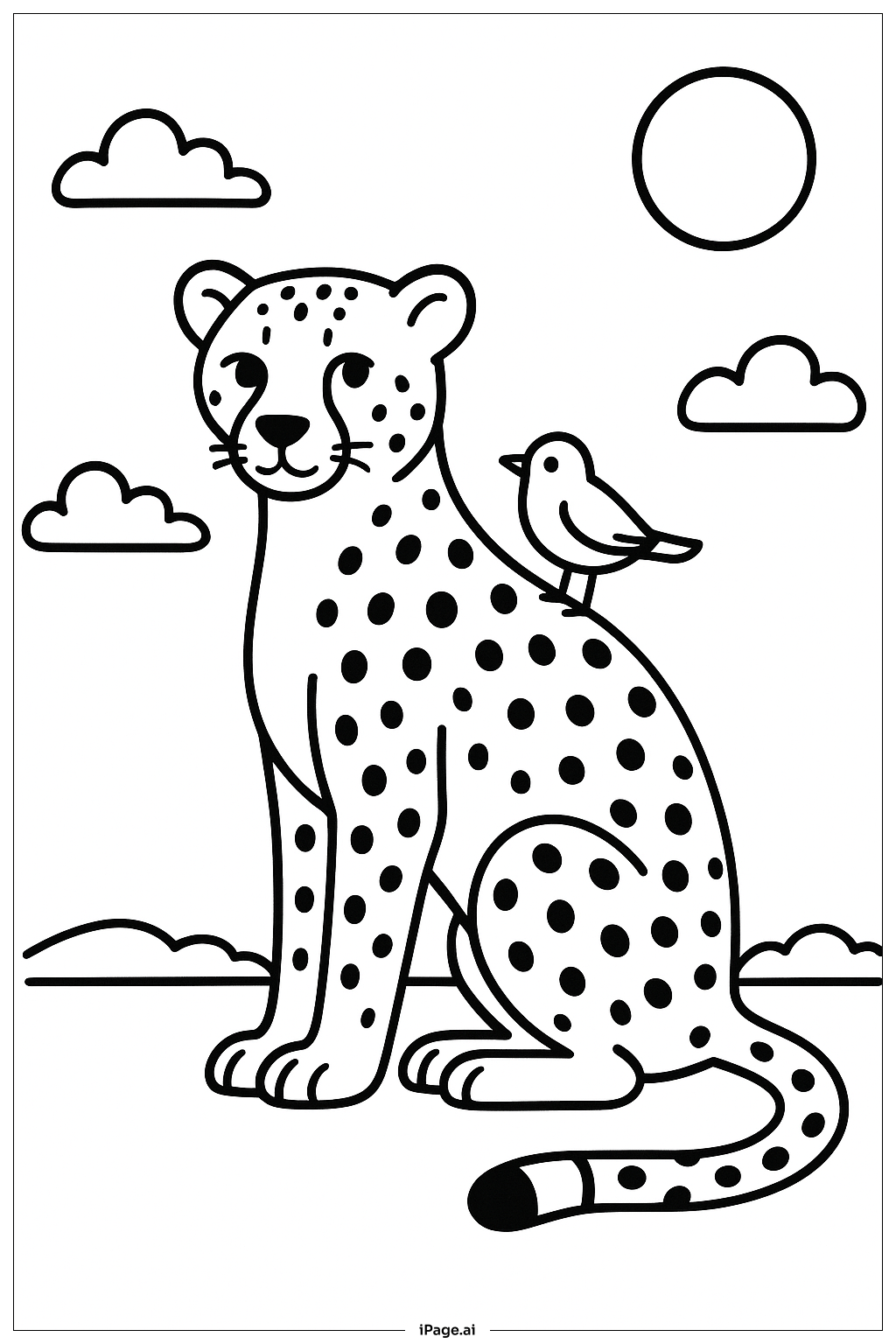  猎豹和鸟儿朋友填色页 