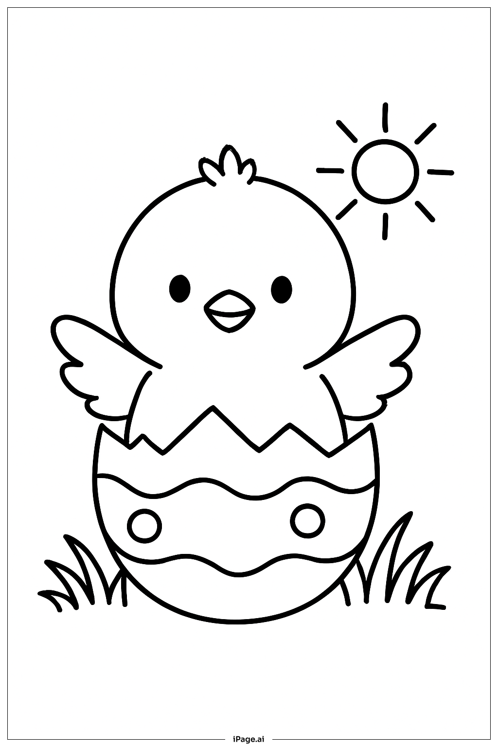  小鸡蹦出复活节彩蛋填色页 