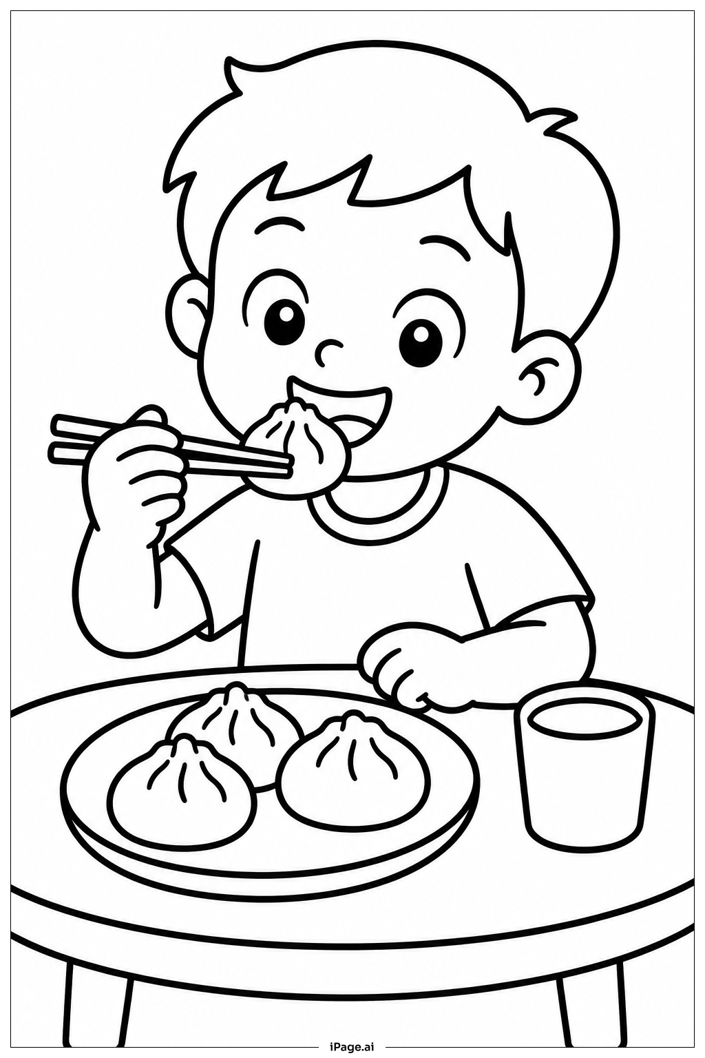 小孩吃餃子著色頁