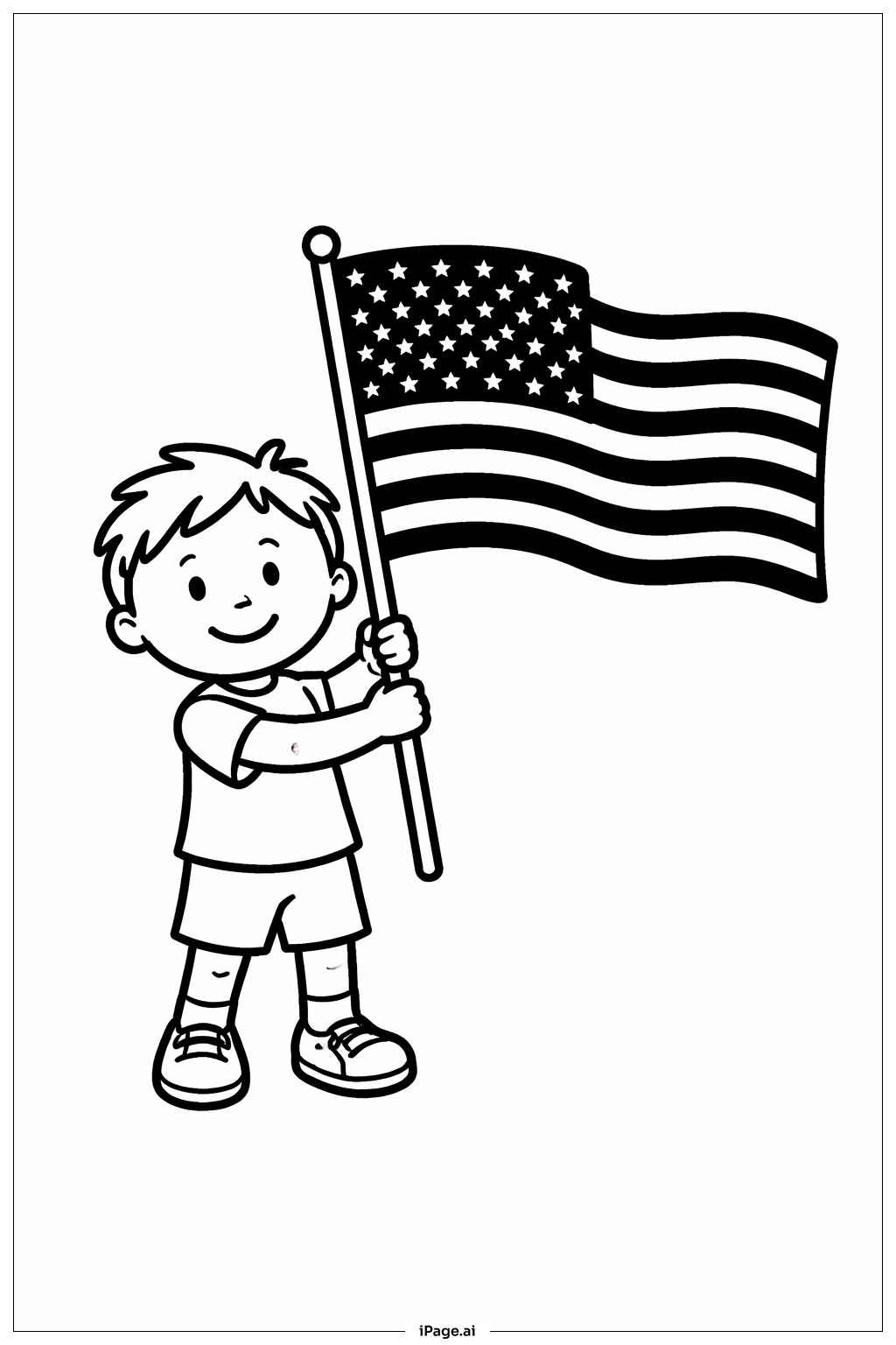  Página para colorir de Criança Segurando a Bandeira Americana 