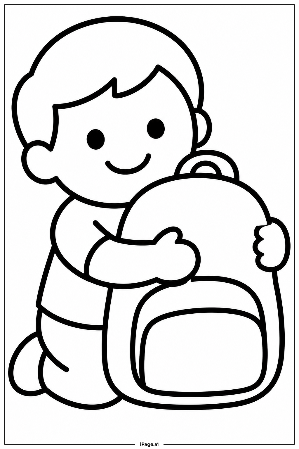 ランドセルを抱きしめる子ども・学年末の日の塗り絵ページ