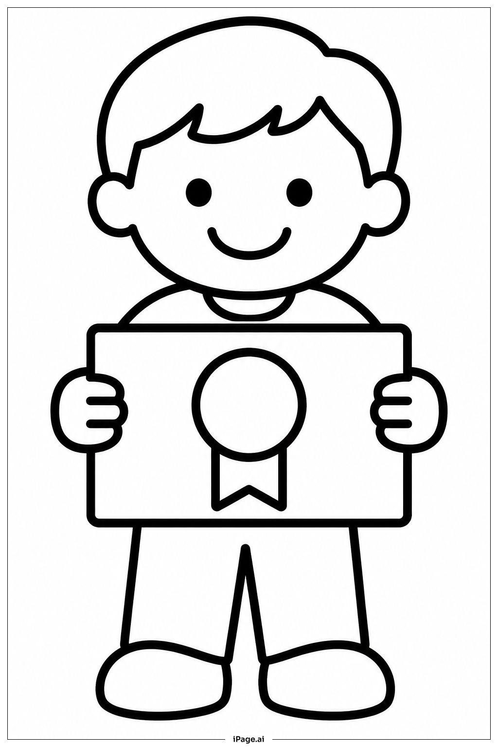 修了証書を持つ子ども 学年最終日の塗り絵ページ
