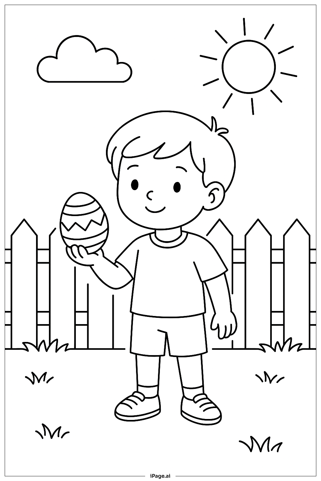  拿著復活節彩蛋的小孩著色頁 