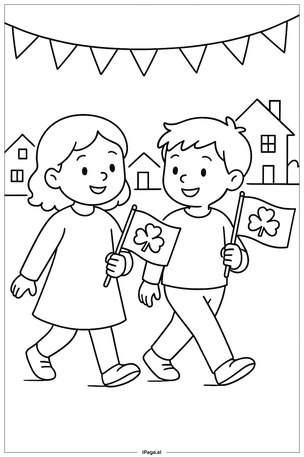  Children Parade St. Patrick's Day Coloring Page 