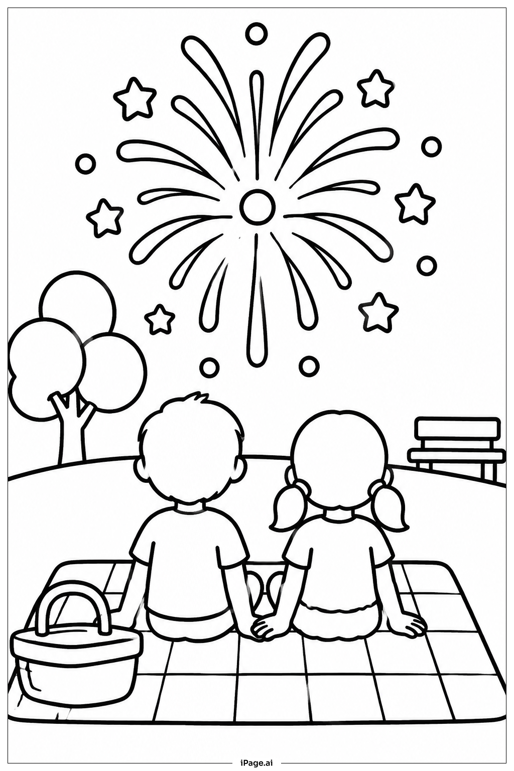  Children Watch Firework Coloring Page 