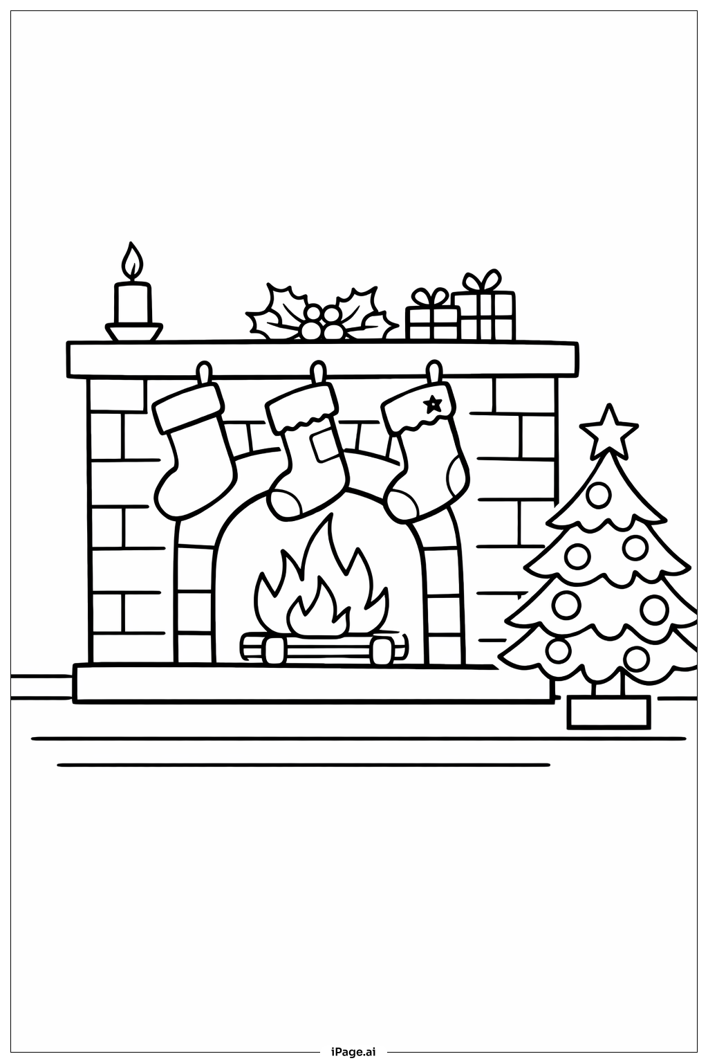  Weihnachtliche Kamin-Szene Ausmalseite 
