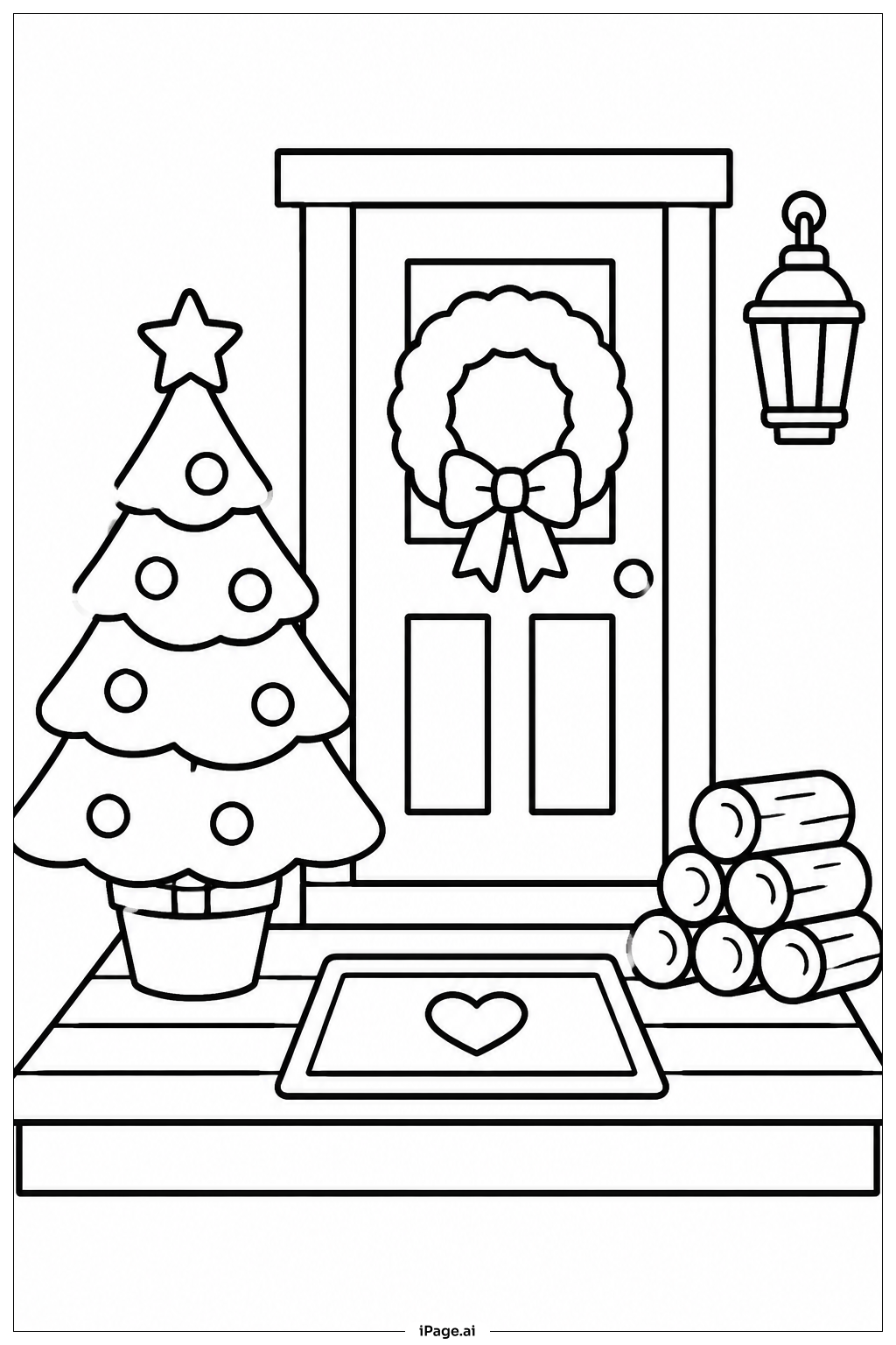 Weihnachtsbaum auf der Veranda Ausmalseite