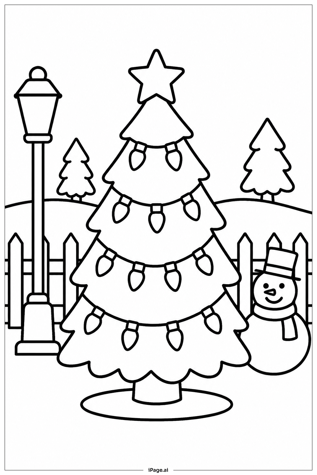 Christmas Tree With Outdoor Lights Coloring Page
