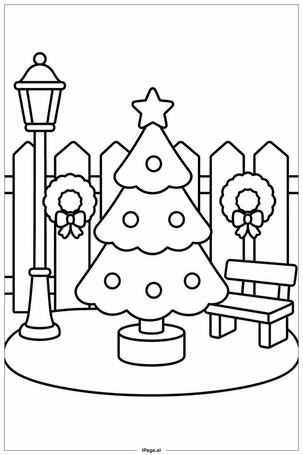 Christmas Tree With Outdoor Wreaths Coloring Page