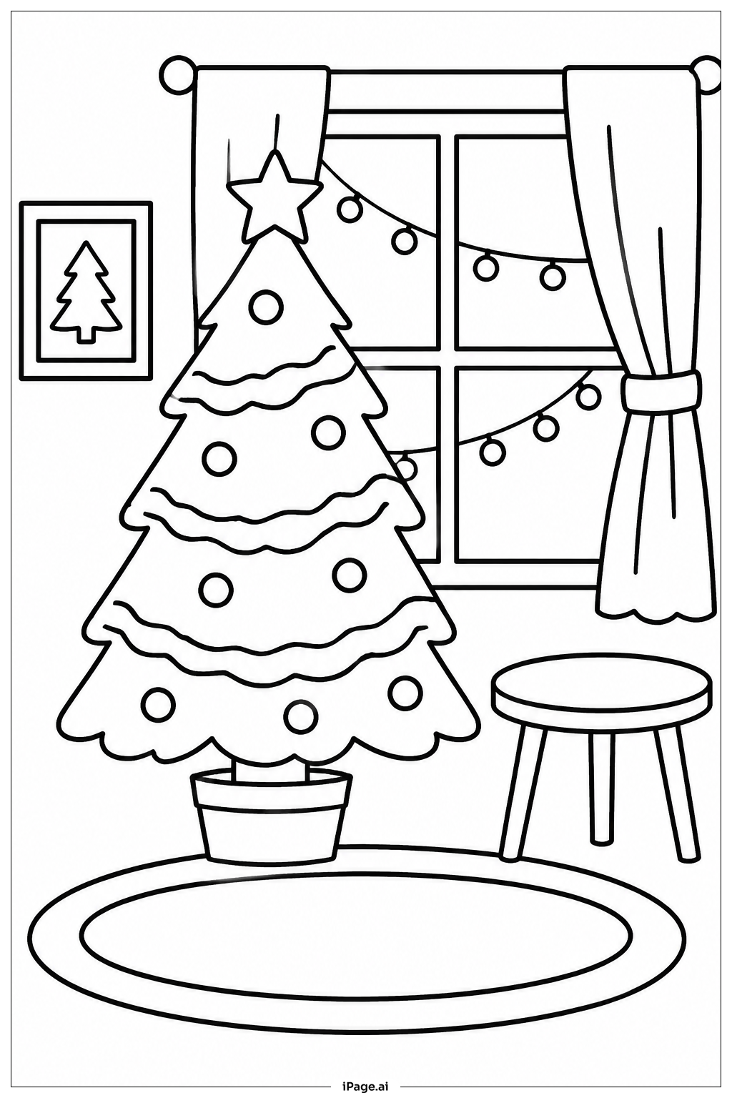 Christmas Tree With Window Lights Coloring Page