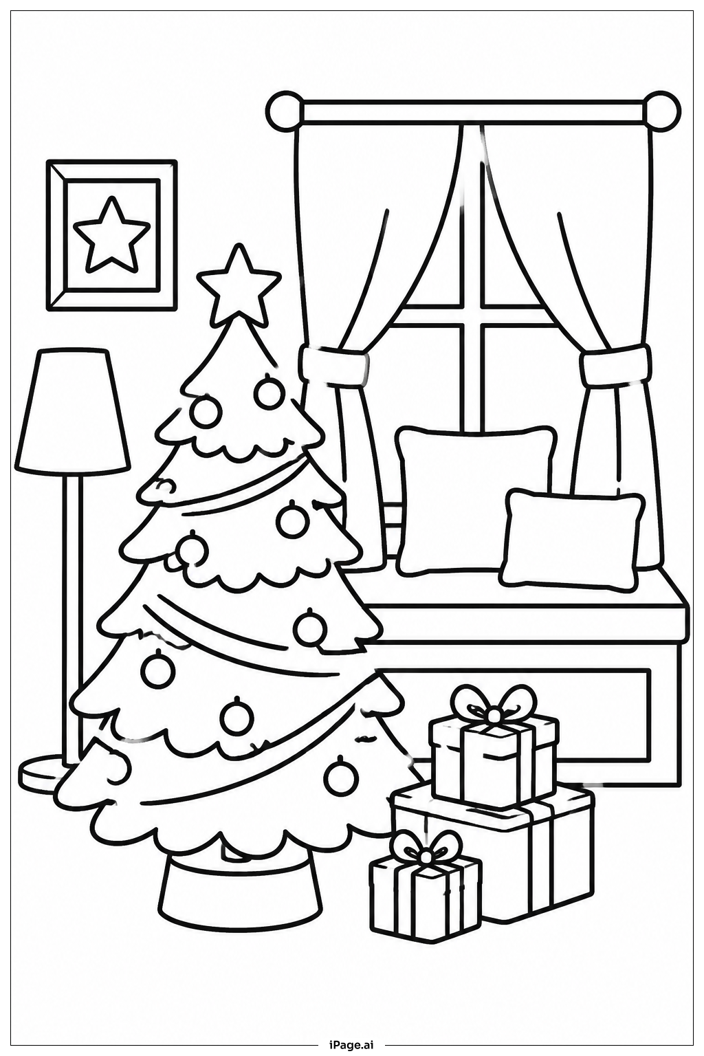  Christmas Tree With Window Seat Coloring Page 