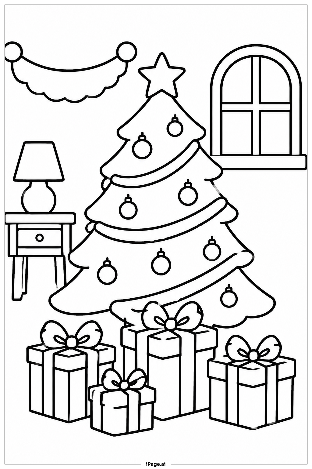 Weihnachtsbaum mit Geschenkpaketen Ausmalseite