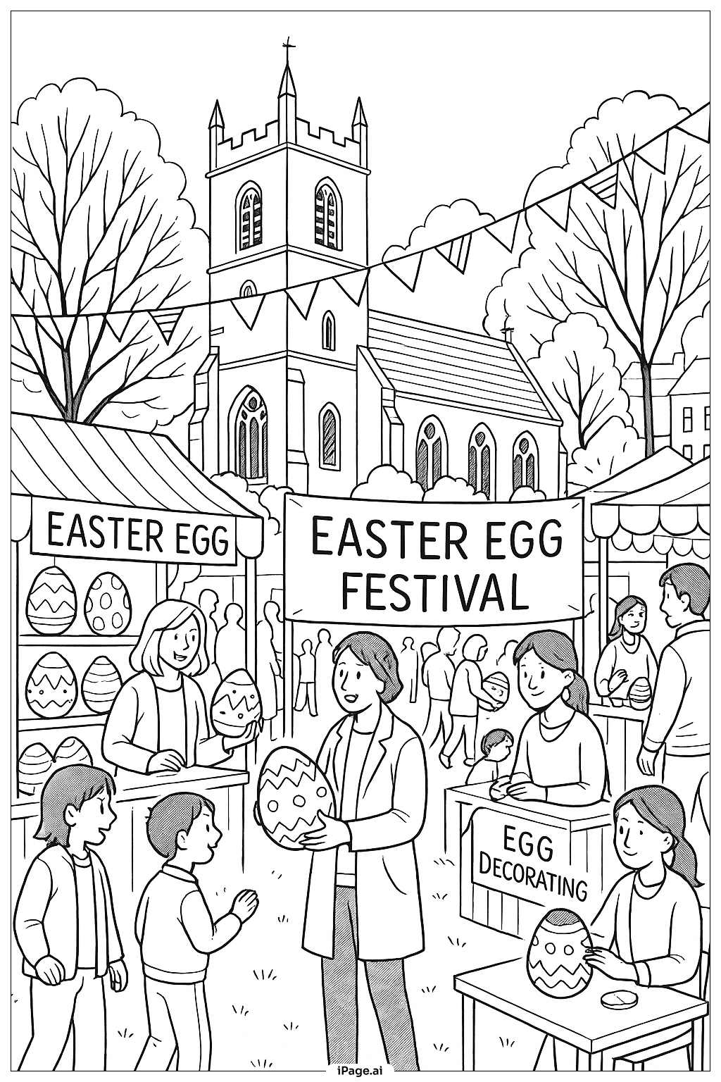  Página para colorear de Festival de Huevos de Pascua en el Cementerio 