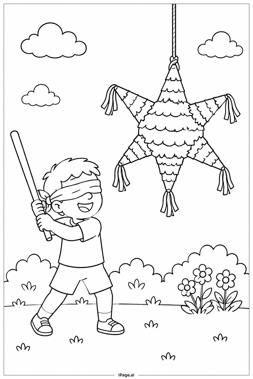  Página para colorir de Criança do Cinco De Mayo batendo em Piñata 