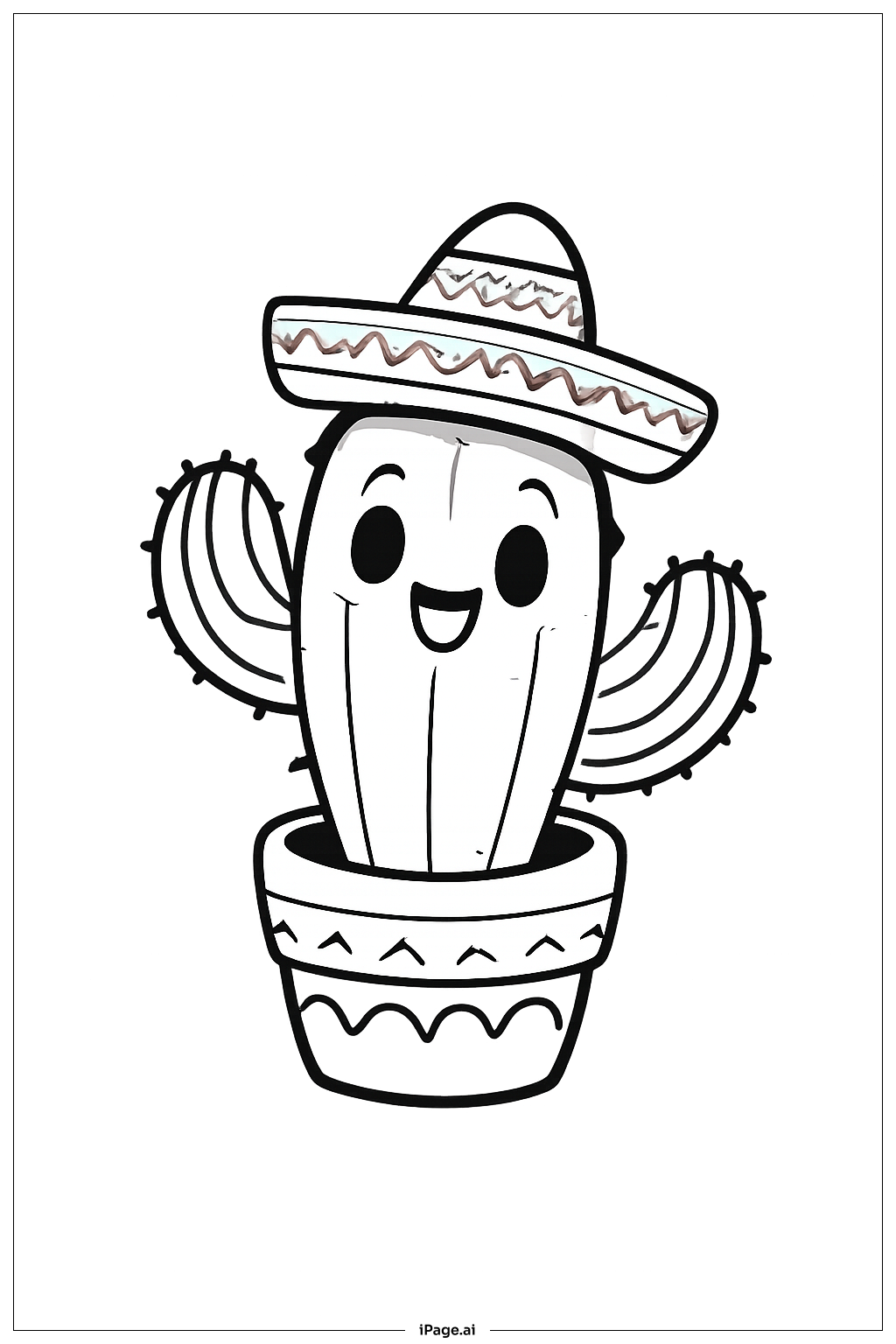  Página para colorir de Cacto Fofo do Cinco De Mayo 
