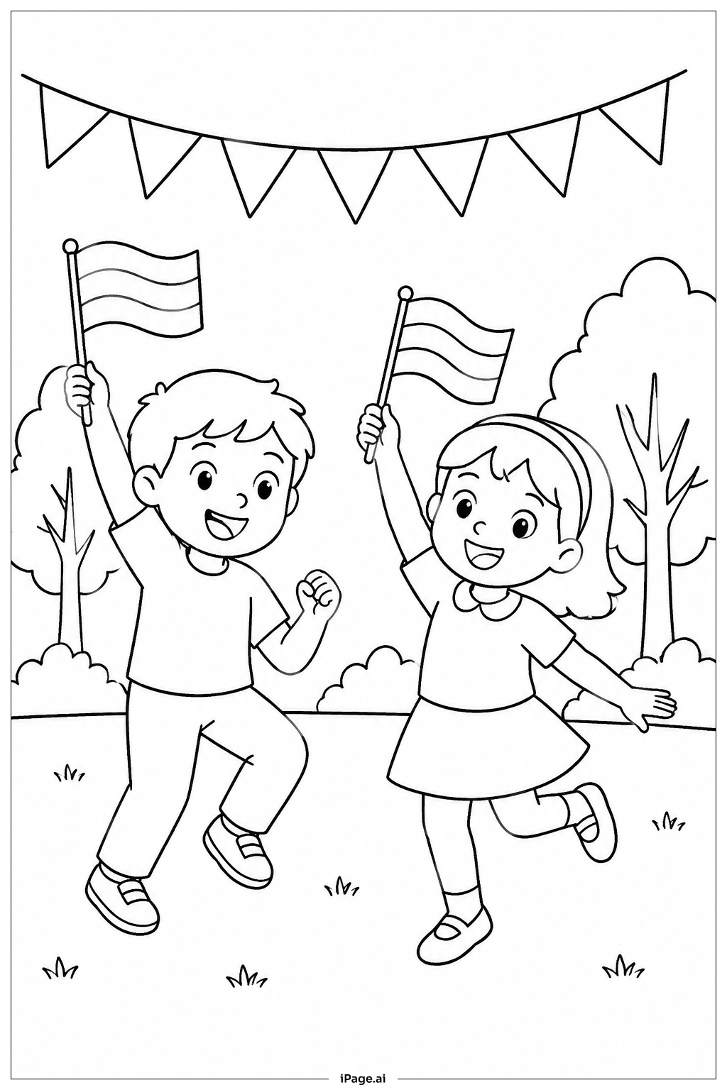  Page de coloriage Enfants dansant avec des drapeaux pour le Cinco De Mayo 