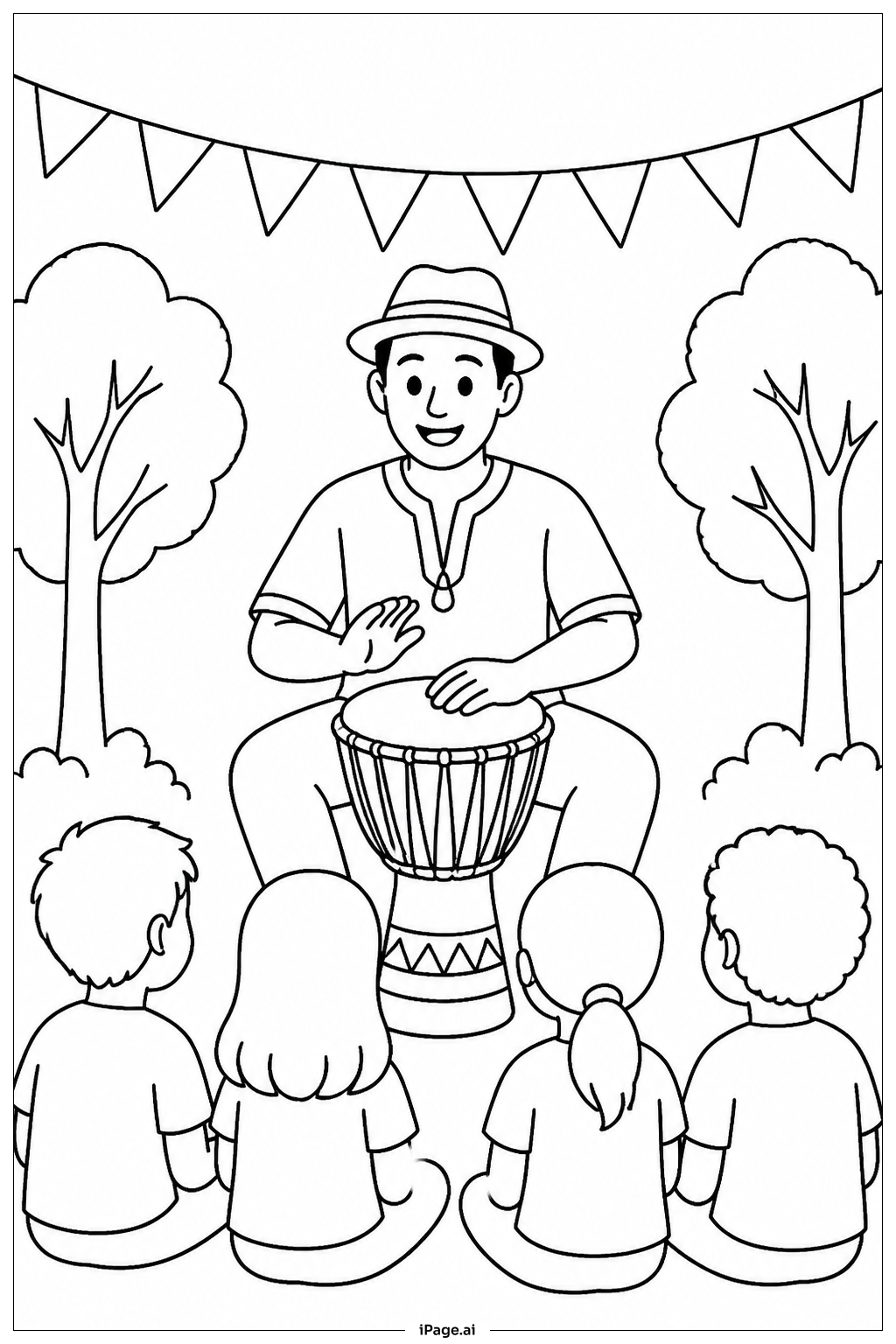  Página para colorir de Baterista do Cinco De Mayo com Público 