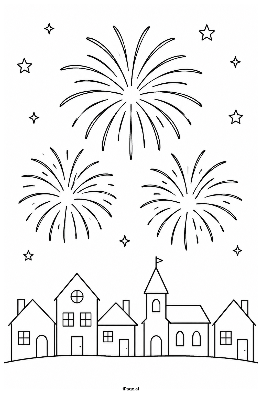  Página para colorir de Fogos de Artifício do Cinco De Mayo Sobre a Cidade 