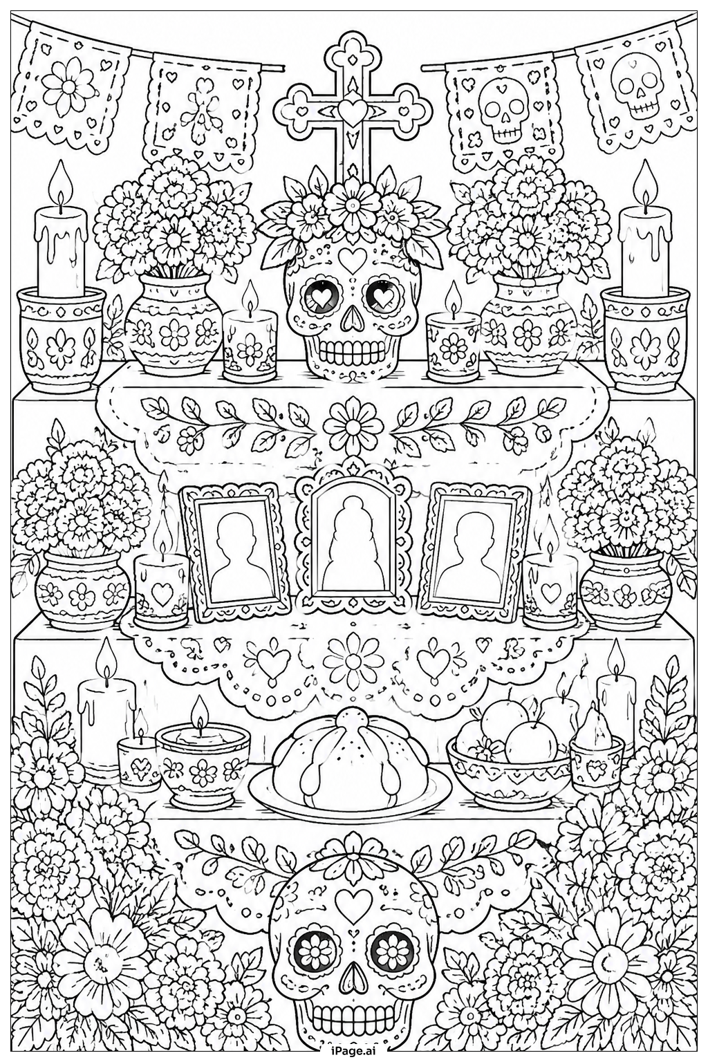  Página para colorir de Altar Floral de Caveira de Açúcar do Cinco De Mayo 