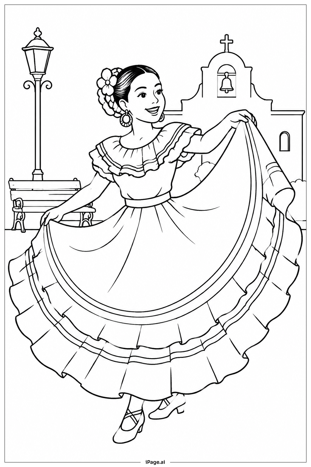  Página para colorir de Saia de Dançarina Folclórica do Cinco De Mayo 