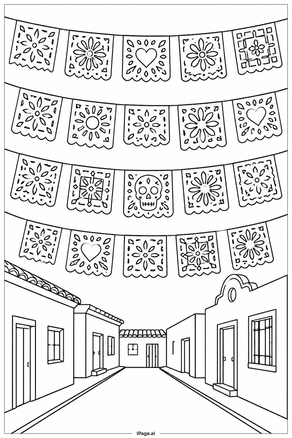  Page de coloriage Guirlande de Papel Picado pour le Cinco De Mayo 