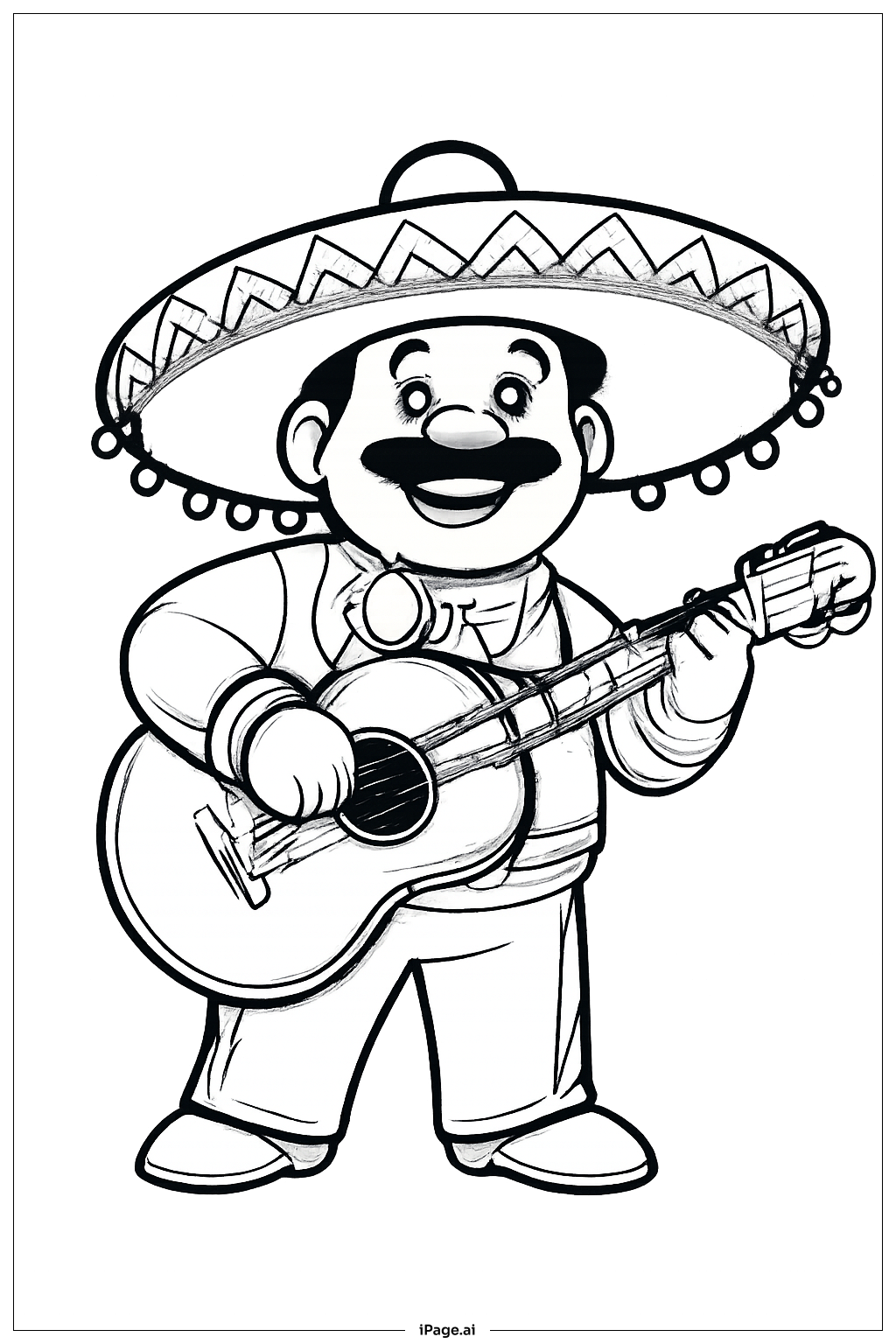  Página para colorir de Mariachi Sorridente do Cinco De Mayo 